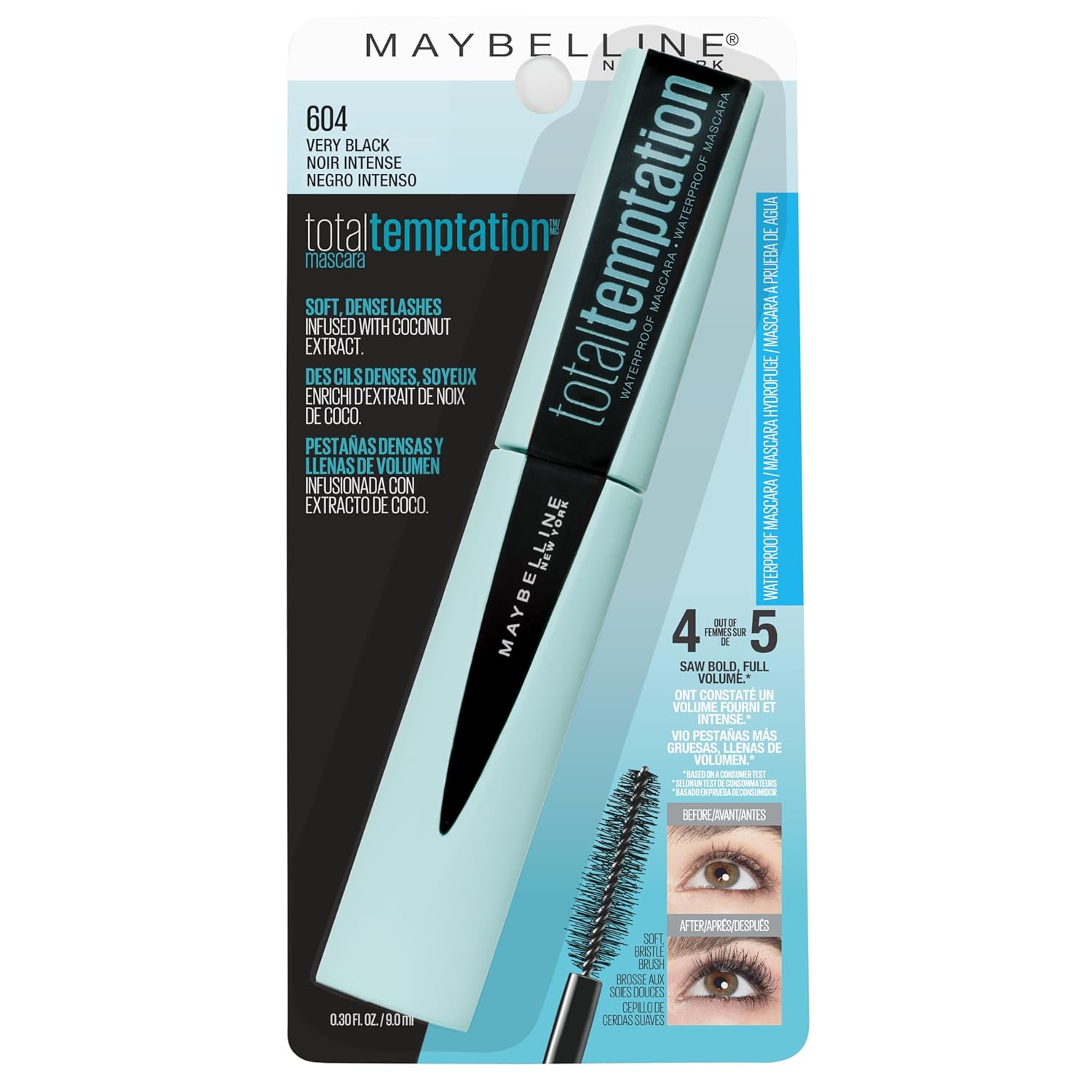 MASCARA MAYBELLINE TOTAL TEMPTATION WATERPROOF - 604 VERY BLACK