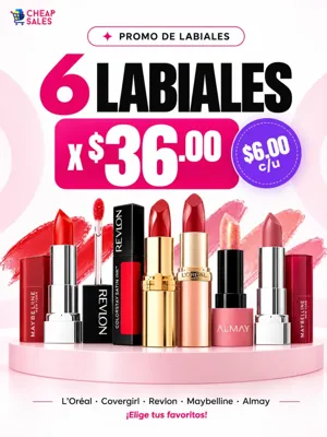 PROMO LABIALES - VARIADO - 6 UNIDADES - COVERGIRL/MAYBELLINE LABIALES en Panama