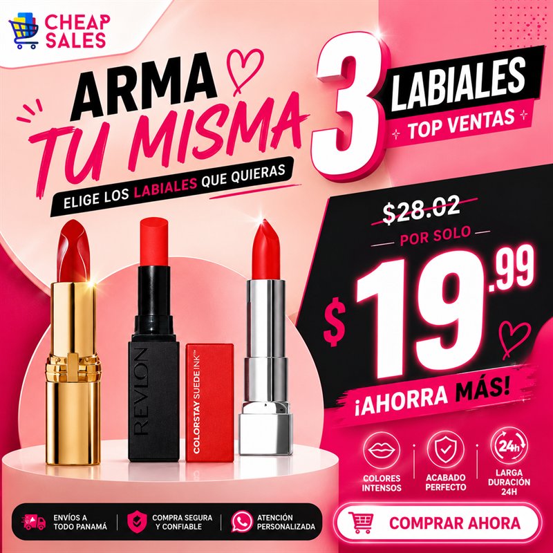 PROMO LABIALES tono 3 Piezas - Varias marcas LABIALES en Panama